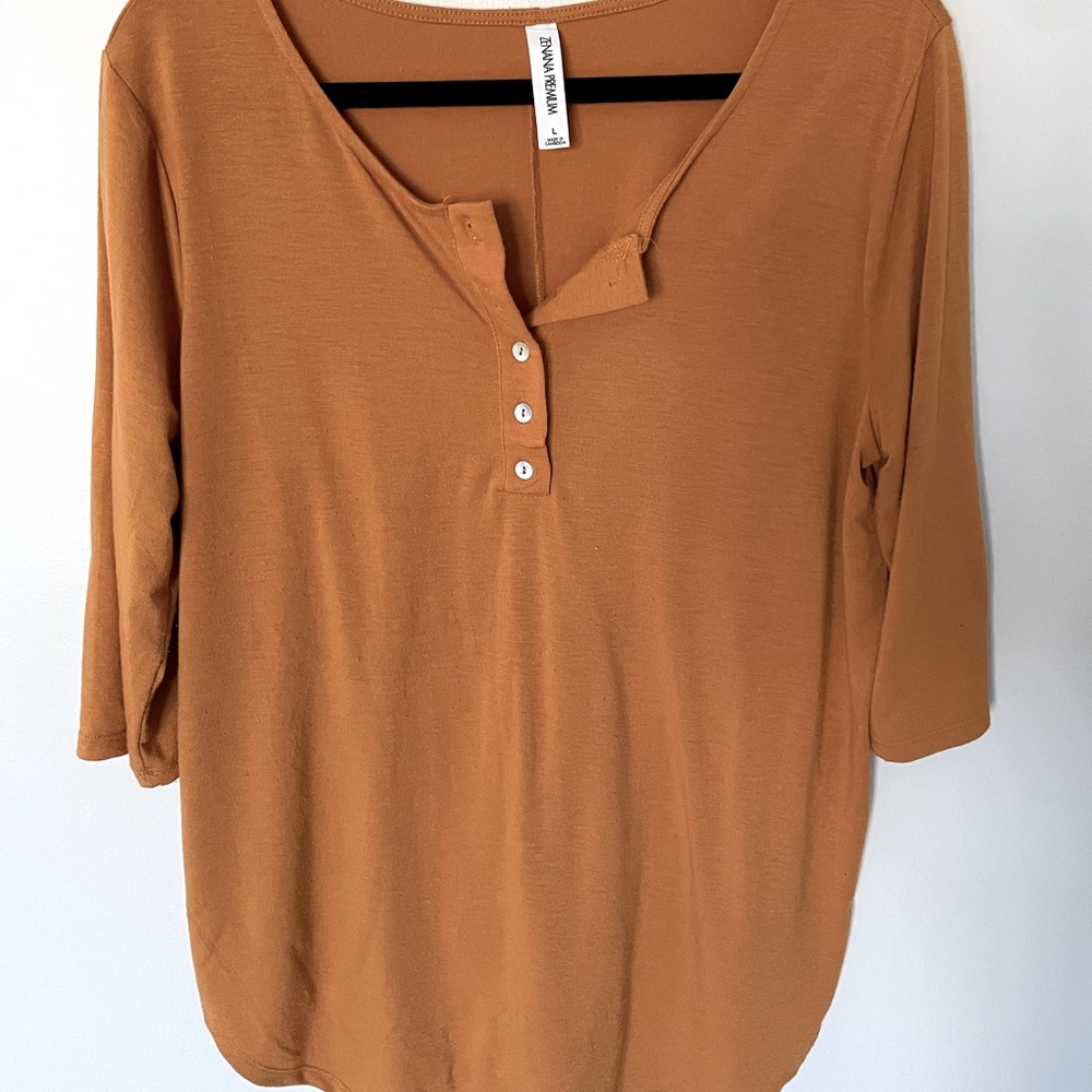 Zenana Premium cotton mustard Henley